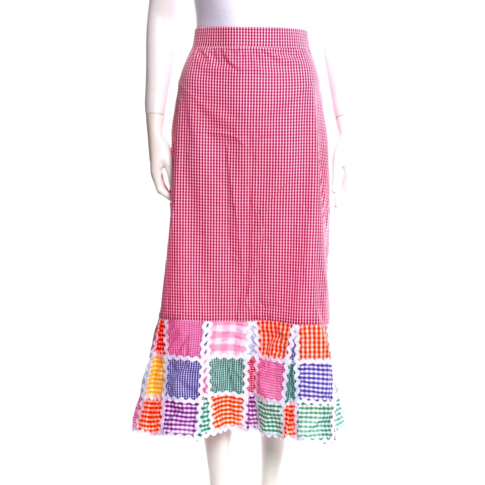 La Veste Plaid Midi Length Patch Skirt Sz L